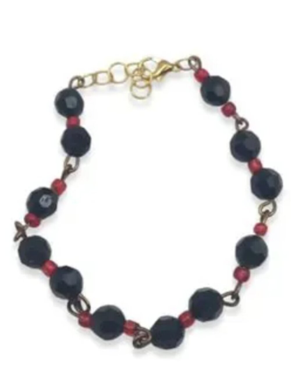 Handmade Black Beaded Bracelet – Red Accent, Gold‑Tone Clasp, Minimal Modern Sty